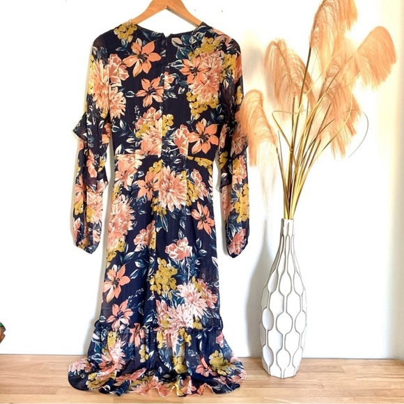 Adelyn Rae Floral Hi-Low Dress With Sheer Sleeves Size Small - Picture 5 of 16